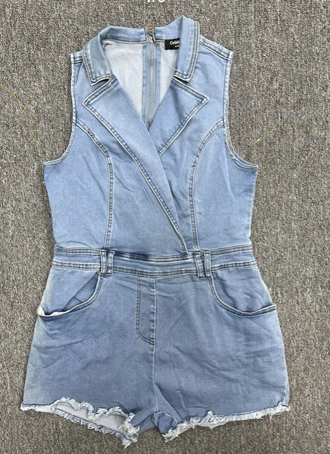 Vintage Denim Overalls Jumpsuit Shorts Women Spring And Autumn 2023 Small Hairy Edge Wide Leg Pants