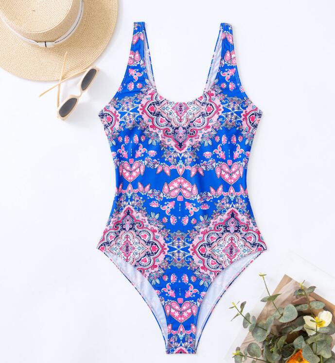High Appearance Level Printed Foreign Trade Women's One-piece Pure Wind Backless Beach Bathing Suit