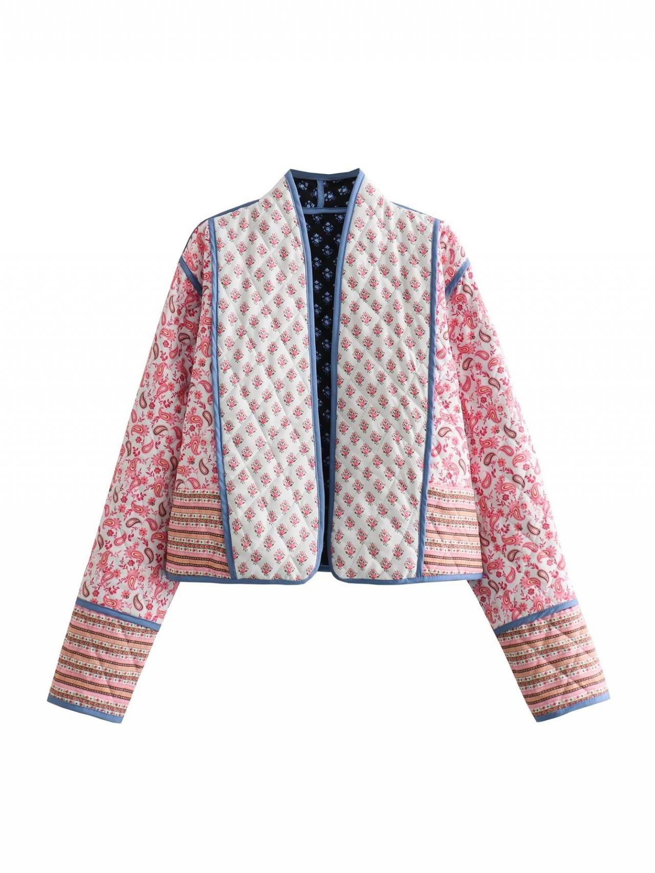 Cute Floral National Style Wear Printed Cotton-padded Jacket On Both Sides