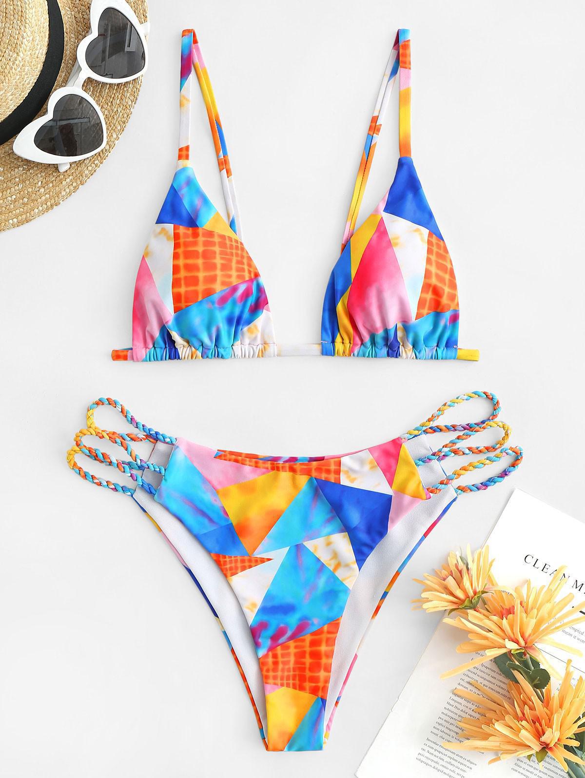 Printed Two-piece Swimsuit Rainbow Color Bikini Neck