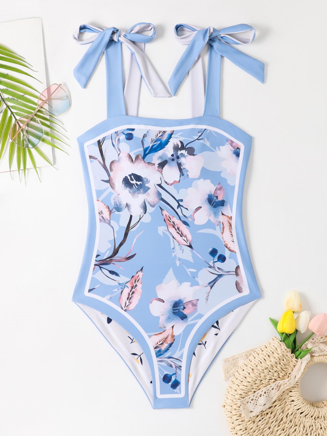 Retro One-piece Reversible Swimsuit Reversible Printed Swimsuit Sexy Lace-up Swimsuit