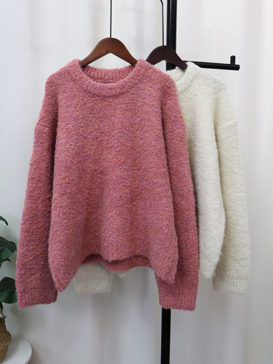 Thickened Loop Yarn Sweater Set 2023 Autumn And Winter Solid Color Korean Version Of Loose Lazy Wind Sweater Top Woman