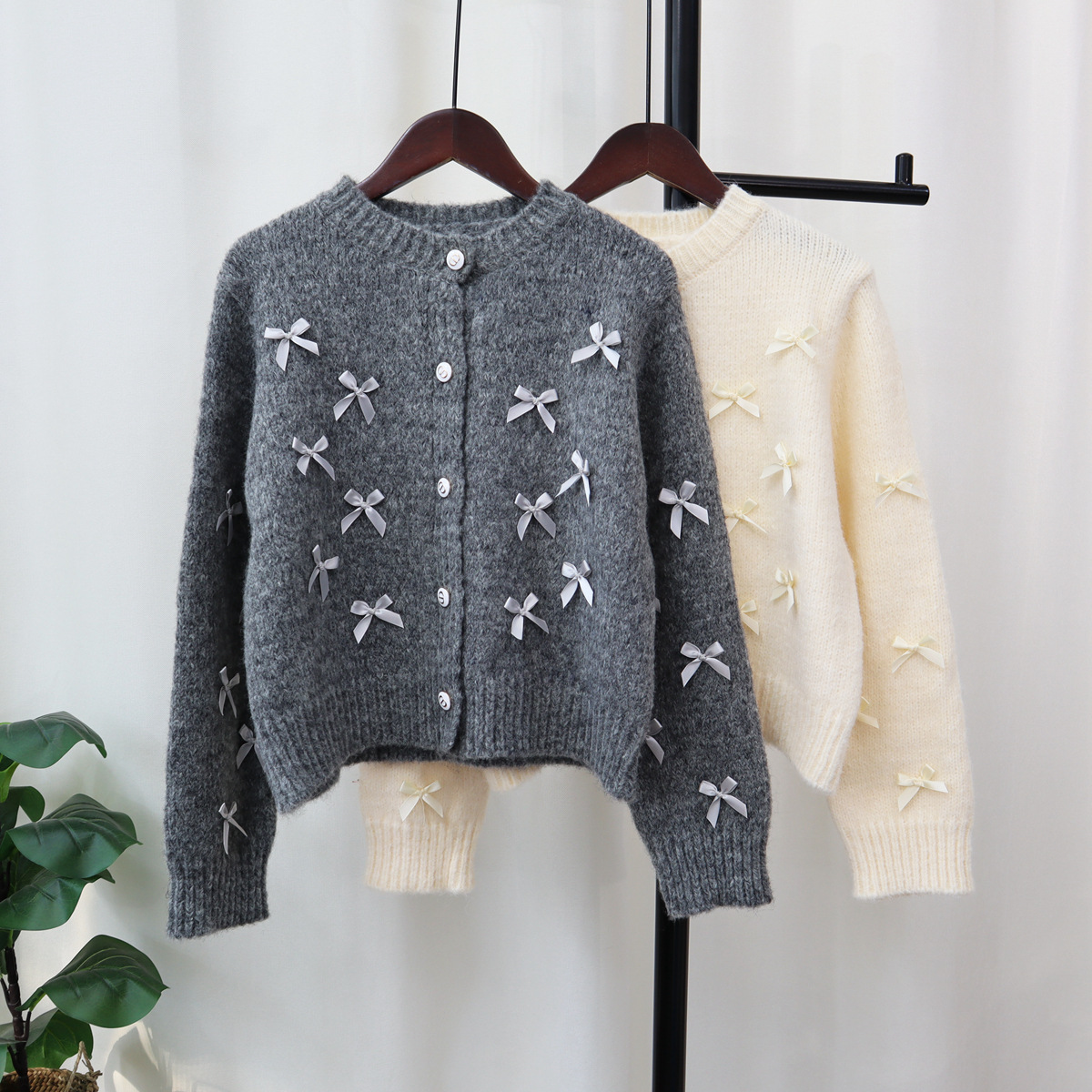Bow Knit Cardigan Female Autumn And Winter Korean Version Loose Design Feeling Gentle Wind Chic Sweater Coat