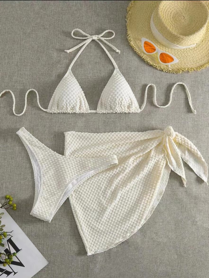 The Sexy Bikini Three-piece Backless Drawstring Tie-up Three-piece Swimsuit
