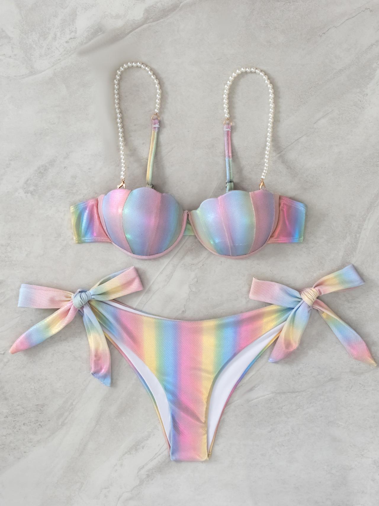 Shell Rainbow Sexy Bikini Two-piece Halter Strap Swimsuit For Women
