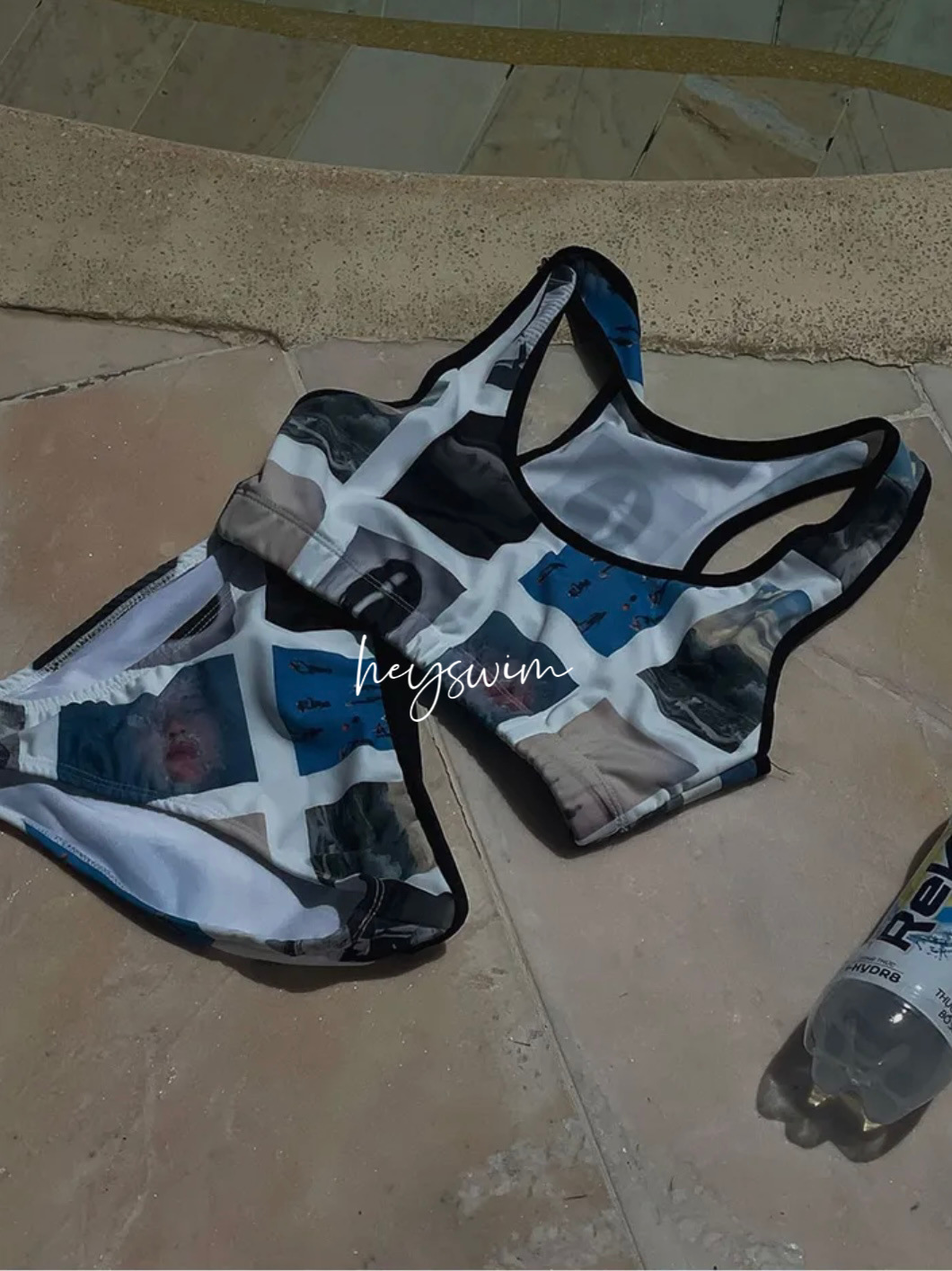Geometric Plaid Color Patchwork Swimsuit Women Print Graffiti Tank Shorts Bikini