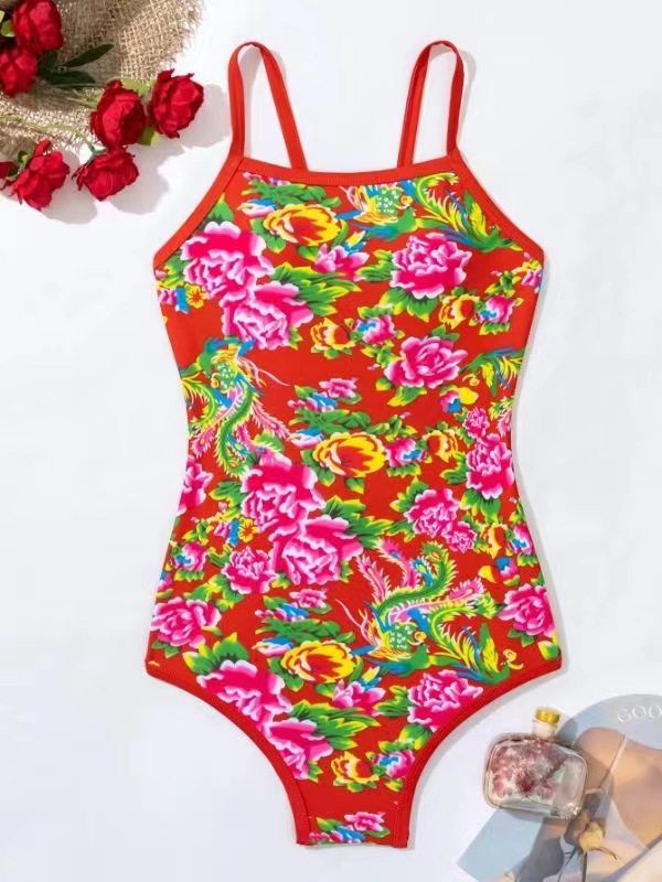One-piece Swimsuit For Women Retro Northeast Big Flower Slimming Fashion Swimsuit