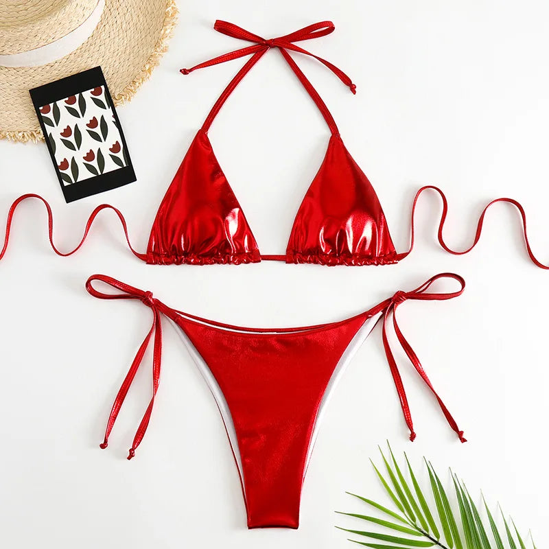 Red metallic swimsuit deals