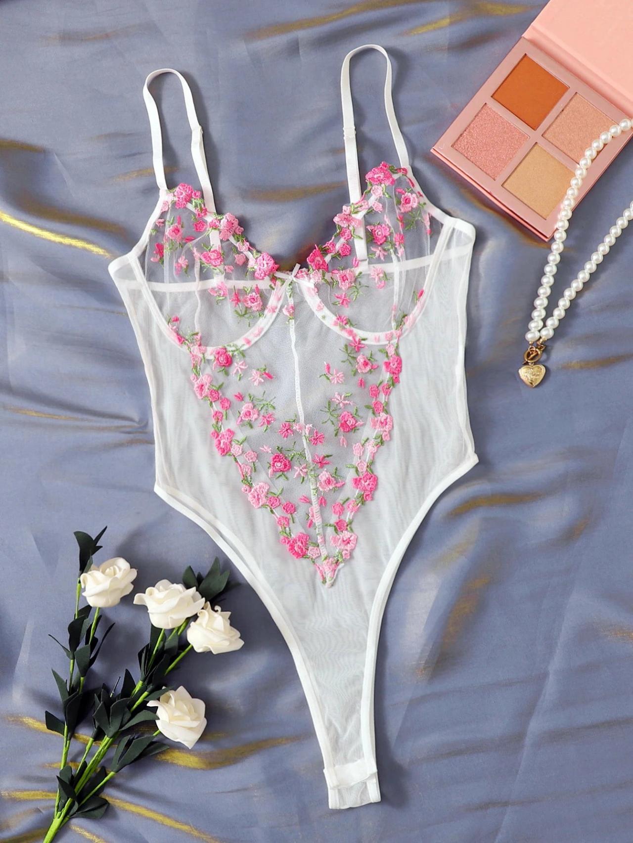 Sheer floral bodysuit cheap