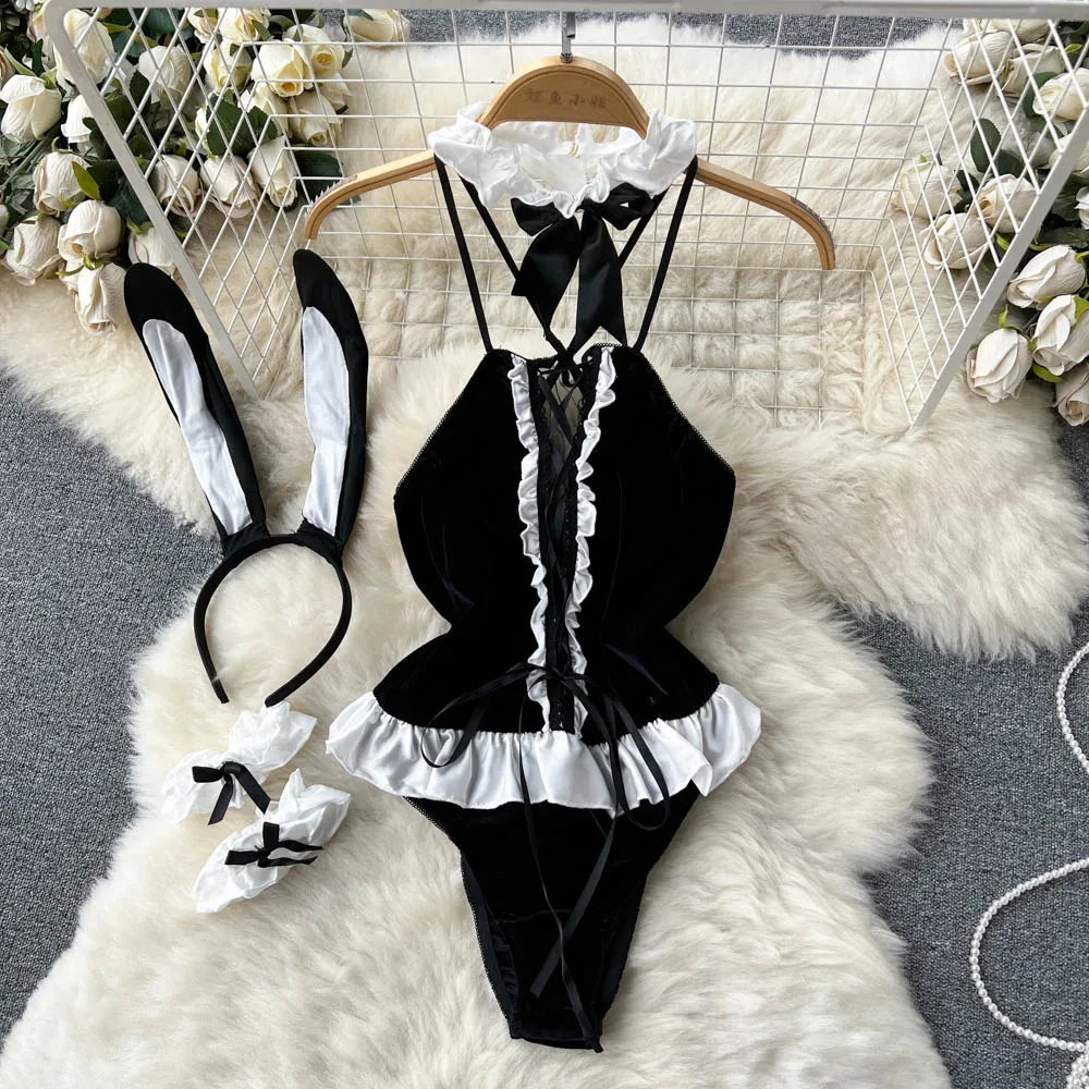 Sexy Black Bunny Costume Lingerie Set