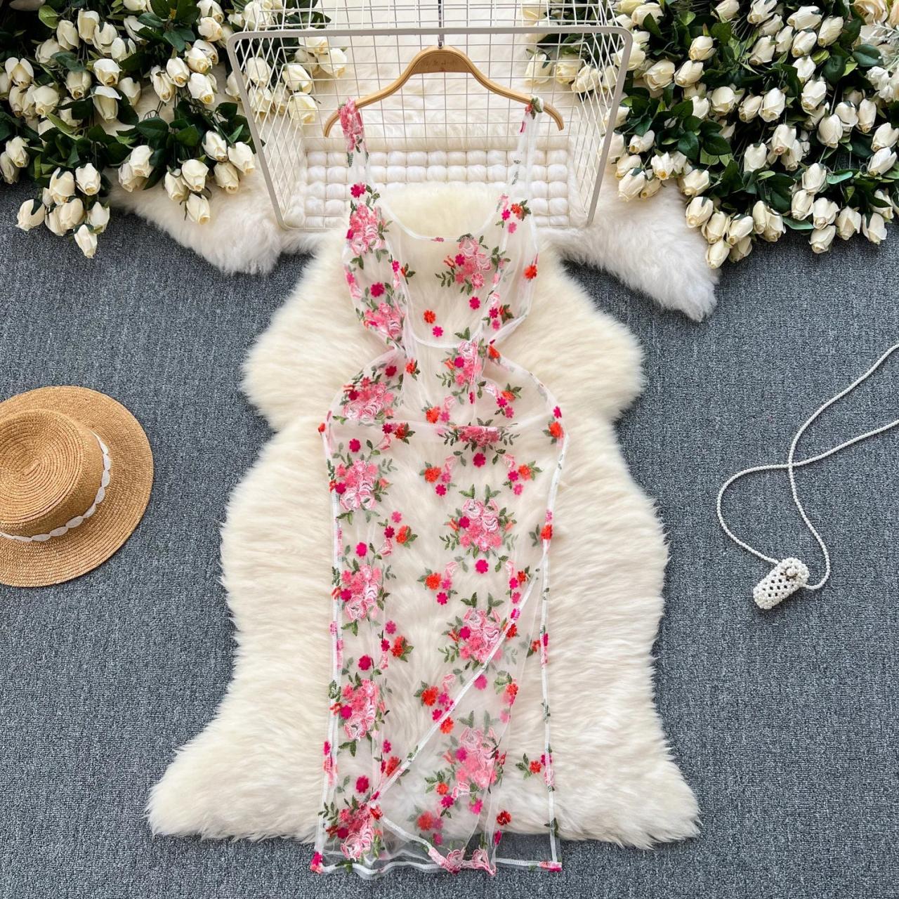 Sheer mesh embroidered maxi dress shop