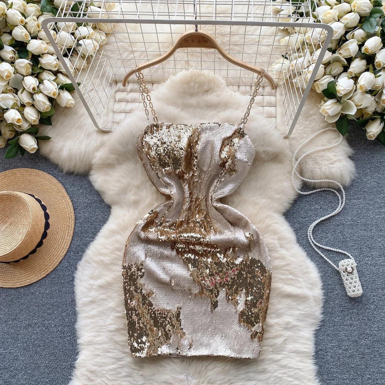 Glamorous Gold Sequin Strapless Bodycon Mini Dress