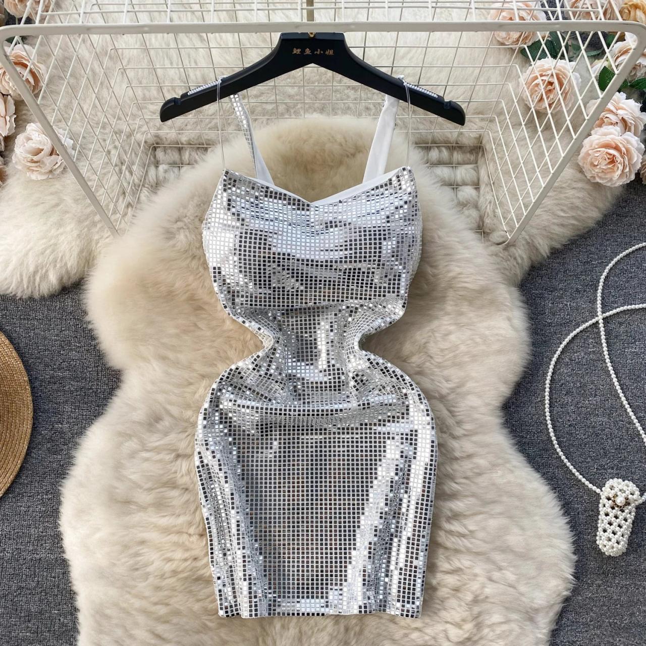 silver glitter bodycon dress Glitter Bodycon Straps Silver Sequins Short Homecoming Dresses VK23080605 –  Vickidress