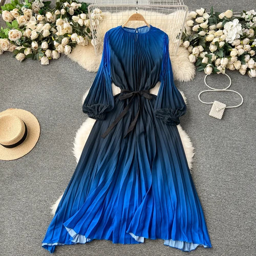 blue ombre long sleeve dress Blue Long Sleeve Sequin A Line Ombr Gown
