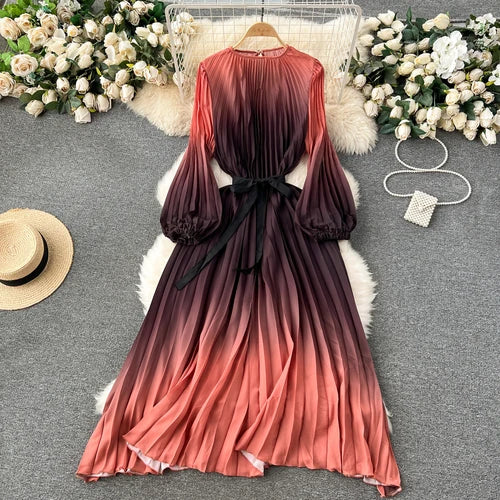 ombre long sleeve dress Pink Ombre Printed Mesh Ruched Long Sleeve Maxi Dress