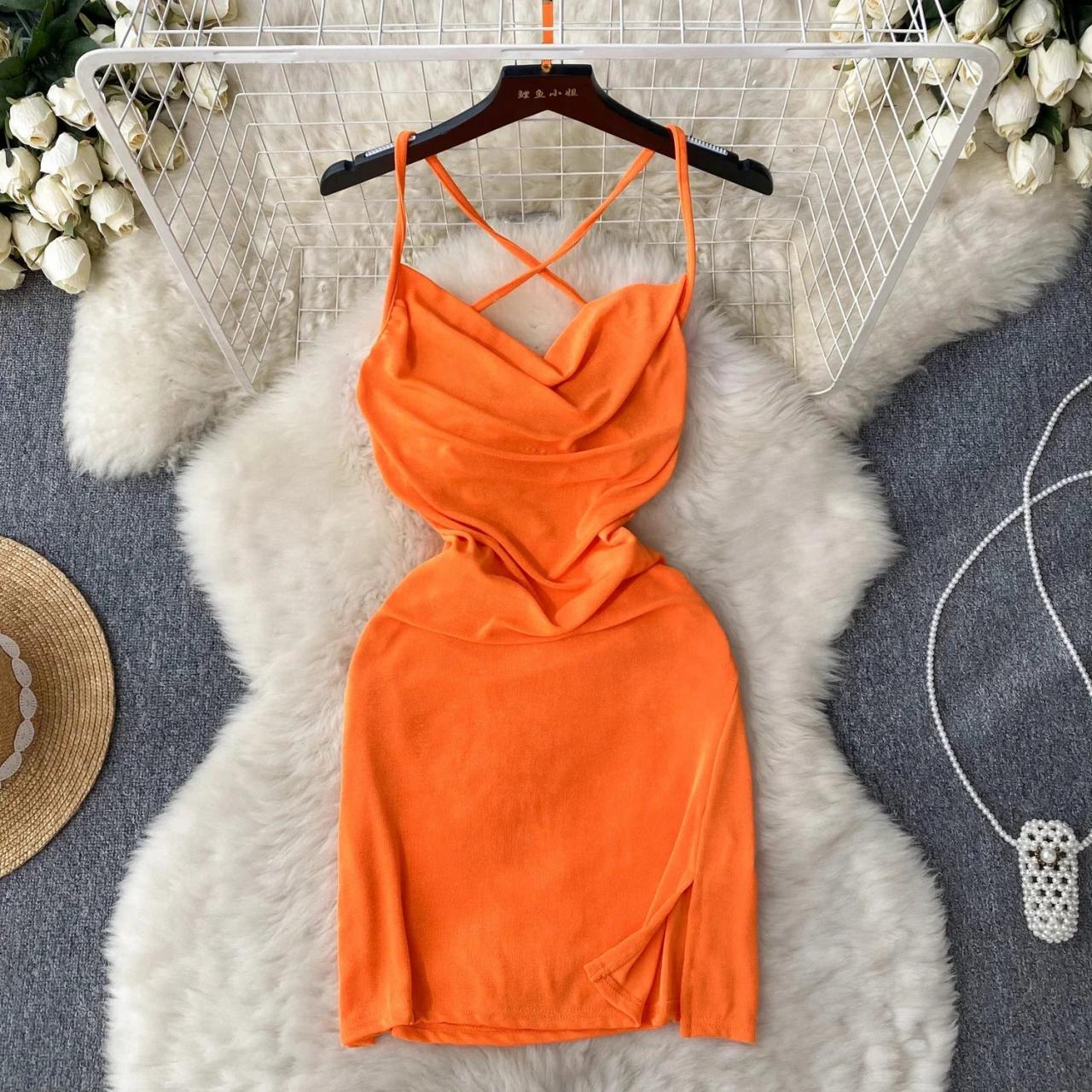 knee length dresses for ladies Orange Floral Front Tie Slip Mini Dress – Gabi Swimwear