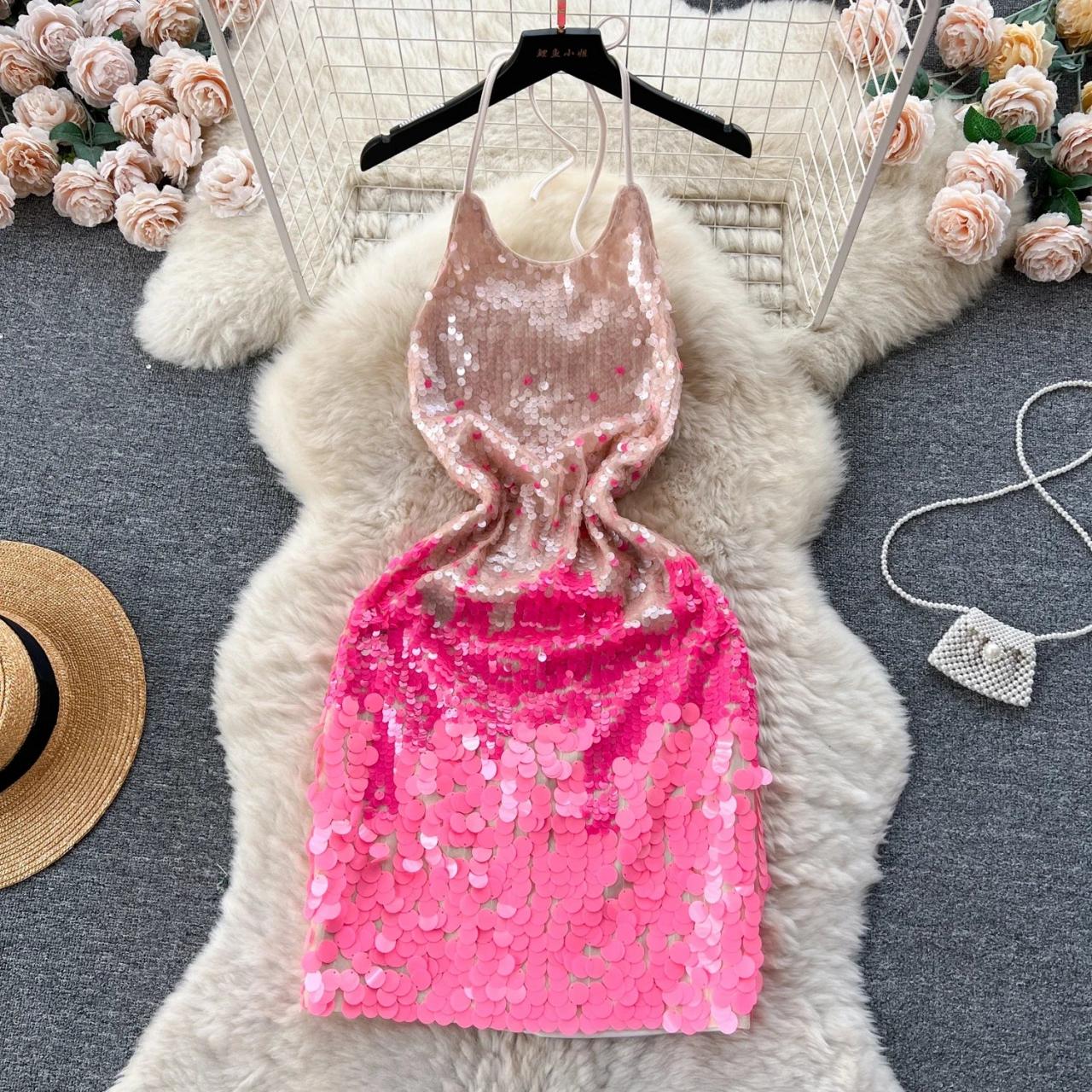 pink and silver birthday dress Sparkly Pink Sequin Flower Girl Dress Princess Birthday Party Gown D187 Pink / child-2 main image 0