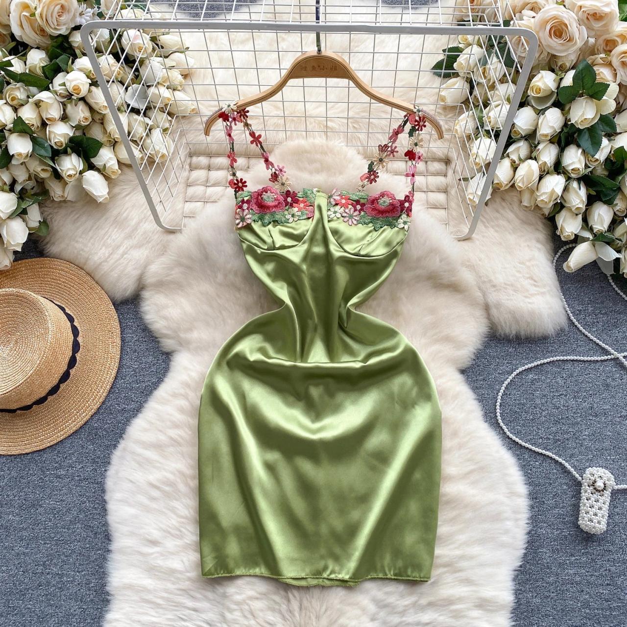 embroidered flower dress women Crepe Embroidered Flower Stretch Dress – Terijon.com main image 1