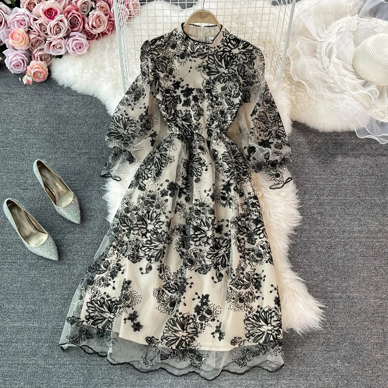 chinese dress ladies Casual Black Dotted Tiered Midi Dress S main image 0