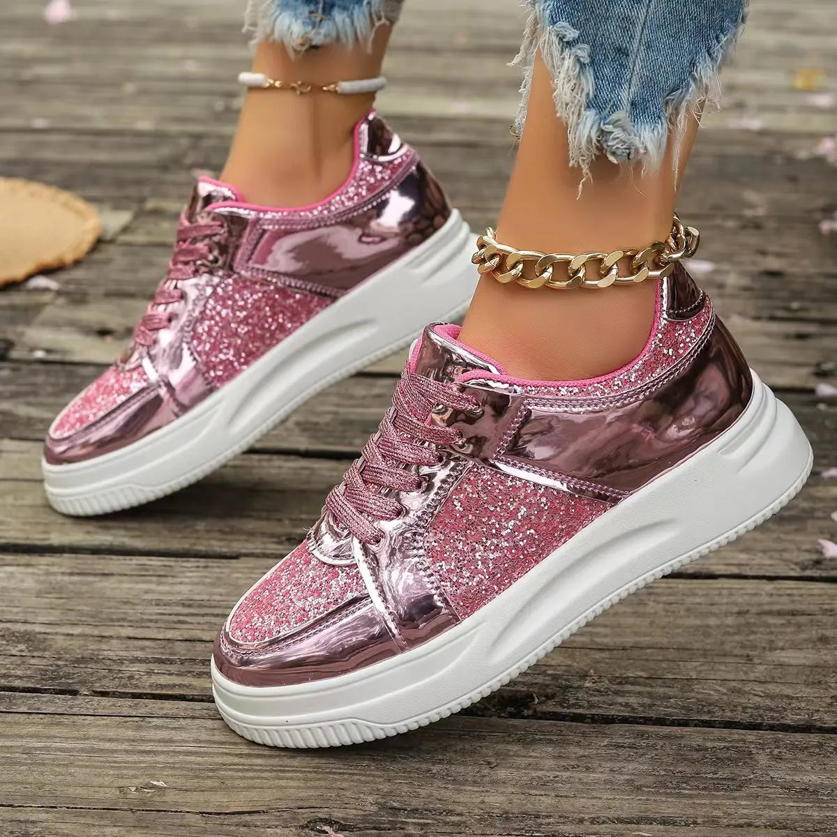 Pink sequin sneakers on sale