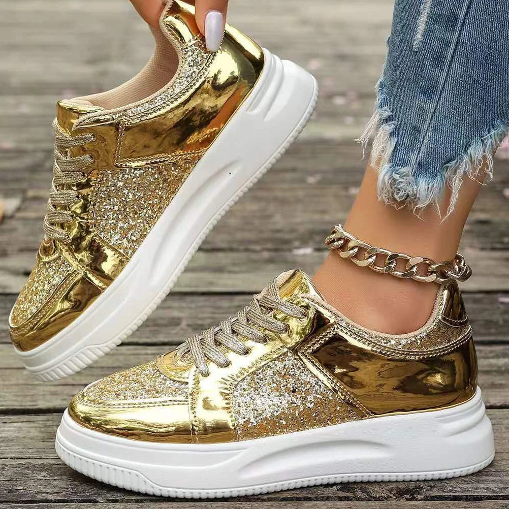 Gold glitter platform sneakers hot sale