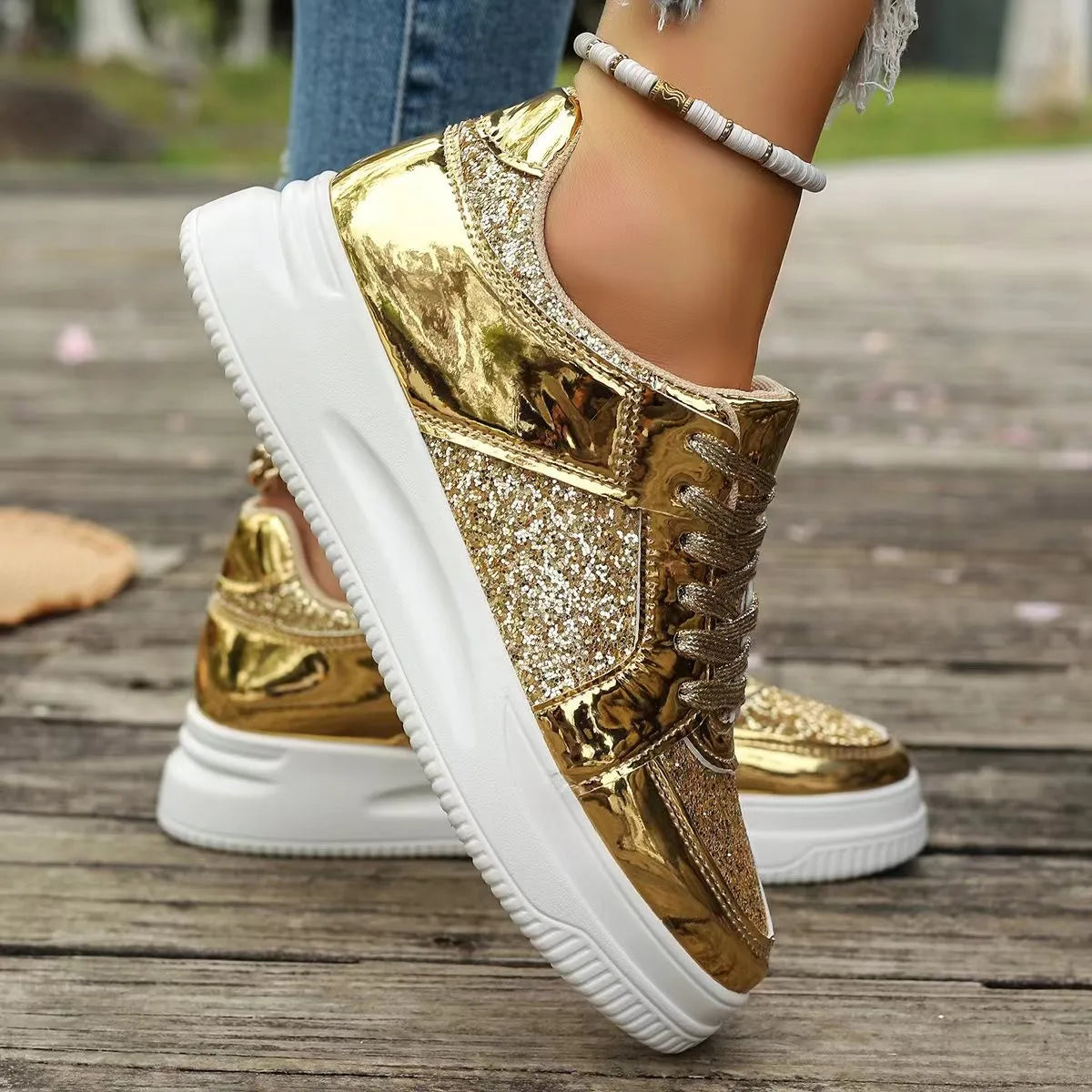 Gold glitter platform shoes store