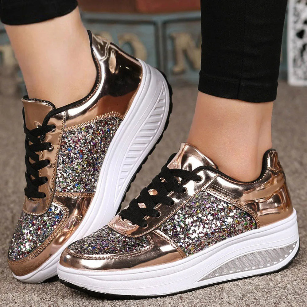 Sparkle Gold Sequin High top Sneakers For Women on Luulla