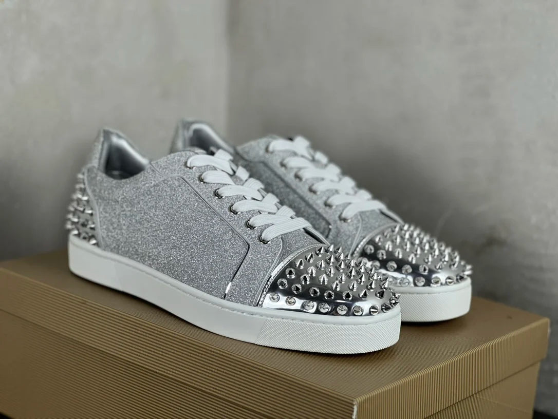 Silver Glitter Spiked Sneakers With White Laces on Luulla
