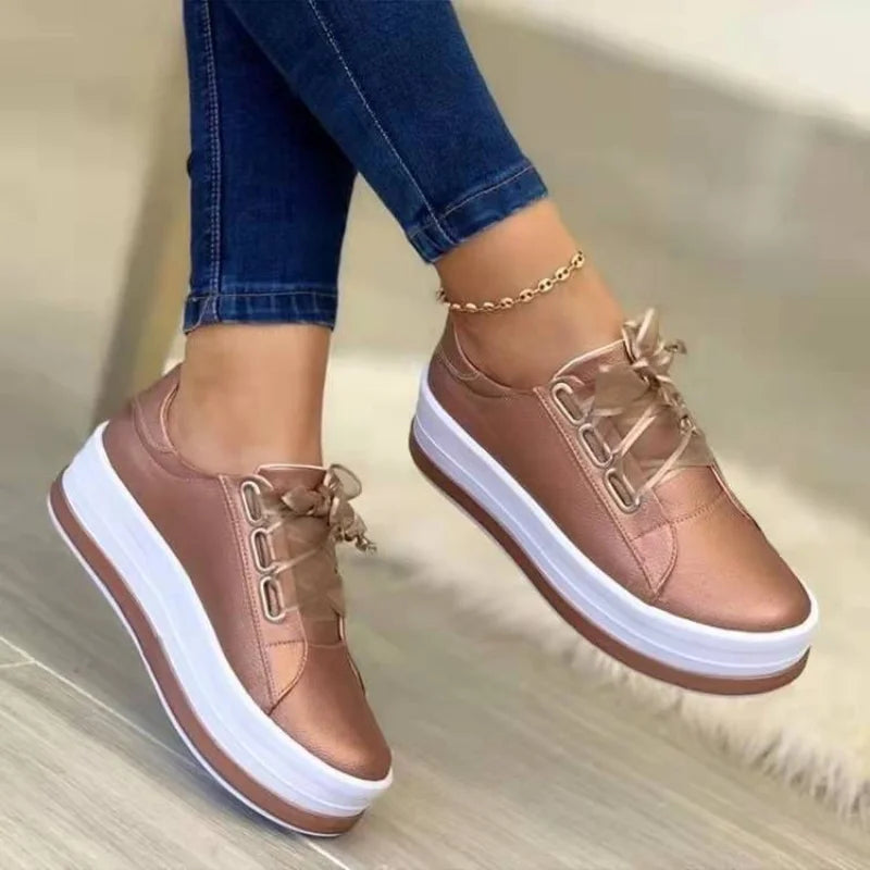 Womens Rose Gold Platform Lace up Sneakers on Luulla