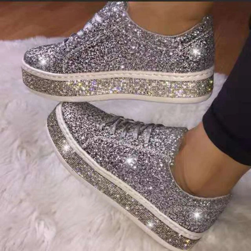 Glittery Silver Platform Sneakers For Women Glam on Luulla