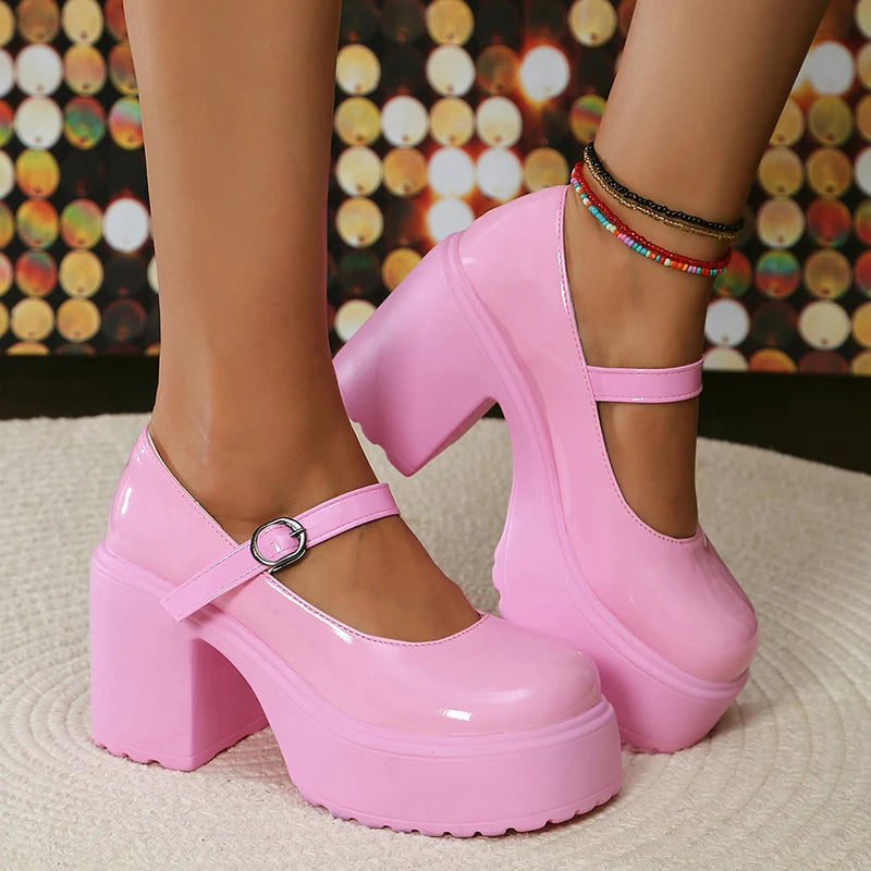 Pink Platform Mary Jane Chunky Heels Shoes on Luulla