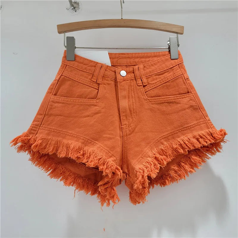 Frayed Luxe Denim Shorts - Dark