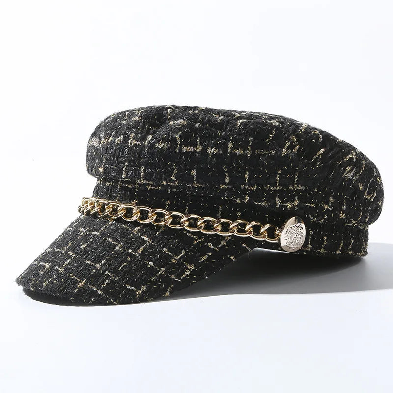 Fashionable Tweed Newsboy Cap With Chain Detail on Luulla display picture 1