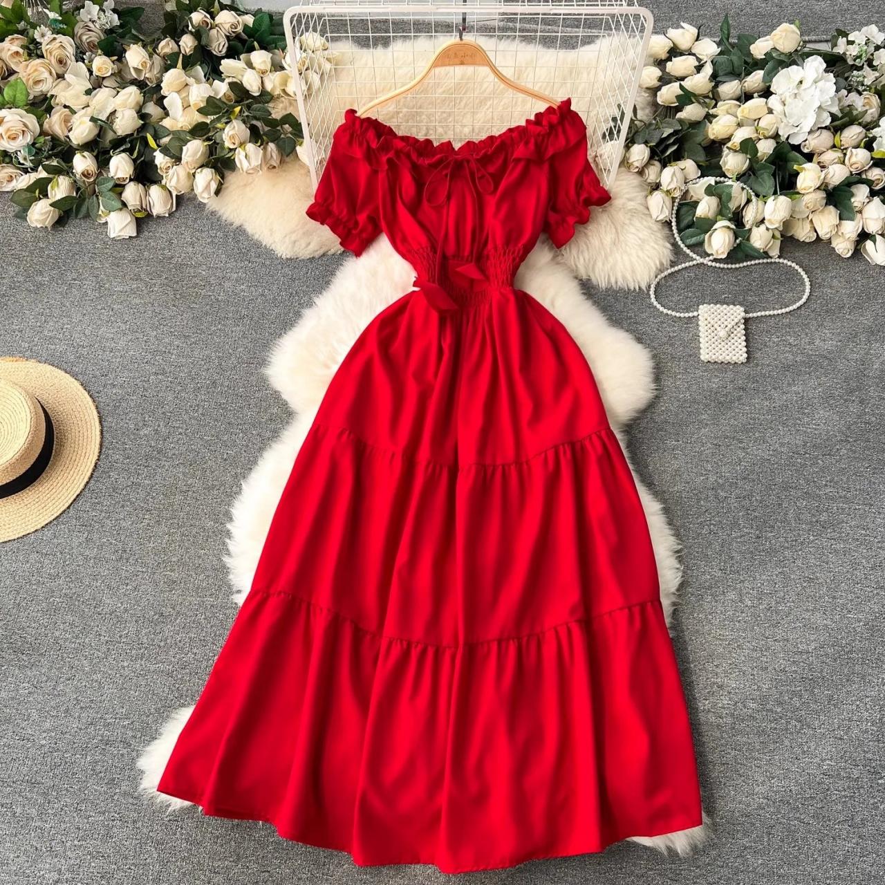 Elegant Red Off-Shoulder Summer Maxi Dress