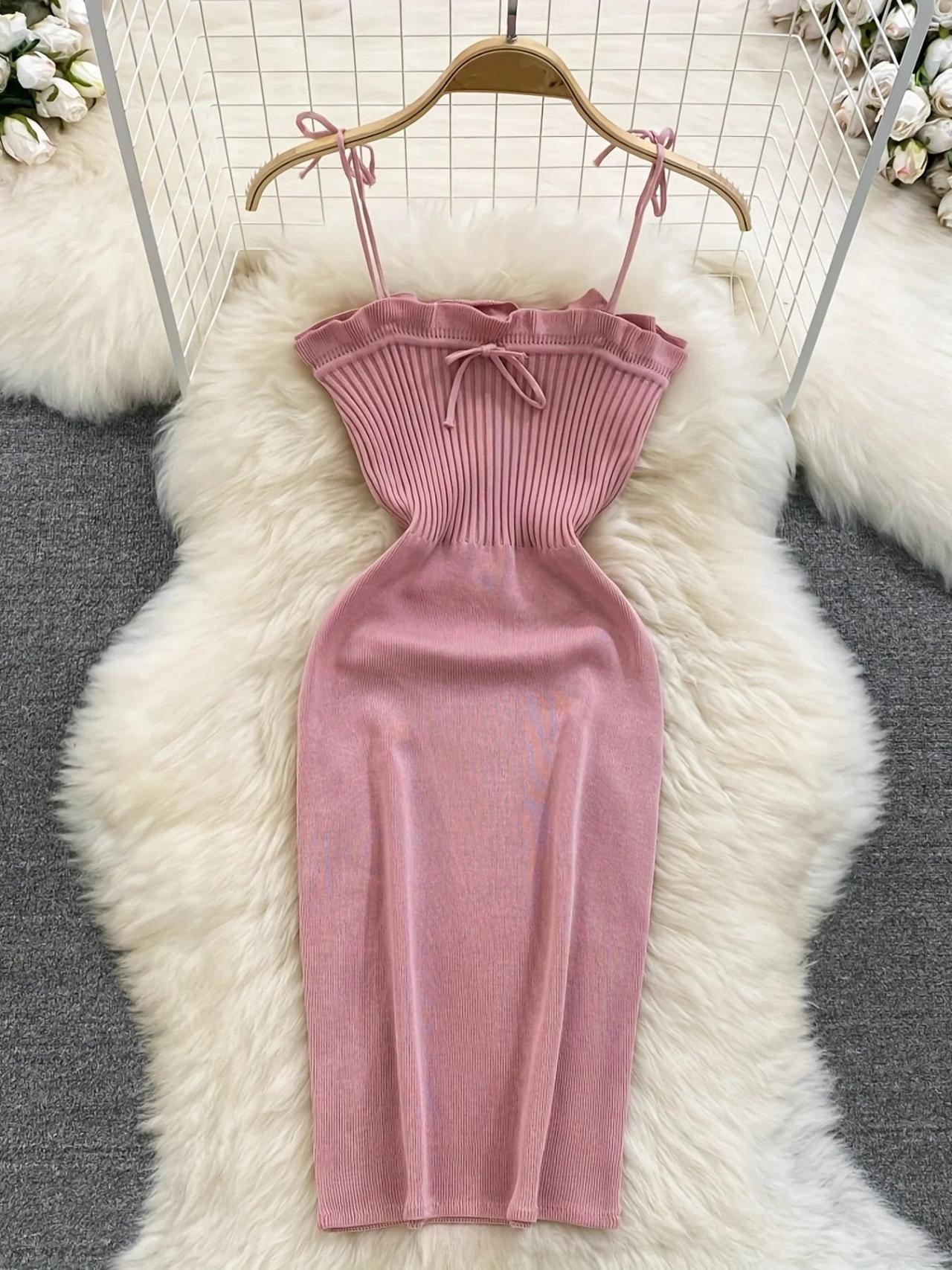 fitted lace wedding dress Charmed Me Ribbed Knit Midi Dress Hot Pink main image 1