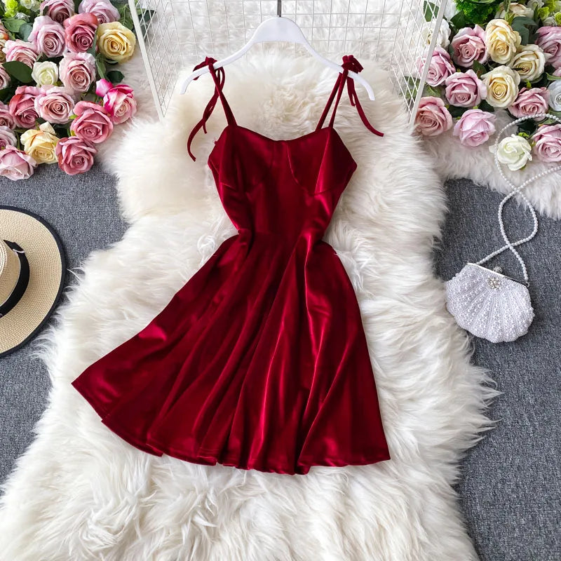fitted lace wedding dress Red Satin Strappy Short Nightdress Dress – Chelvet
