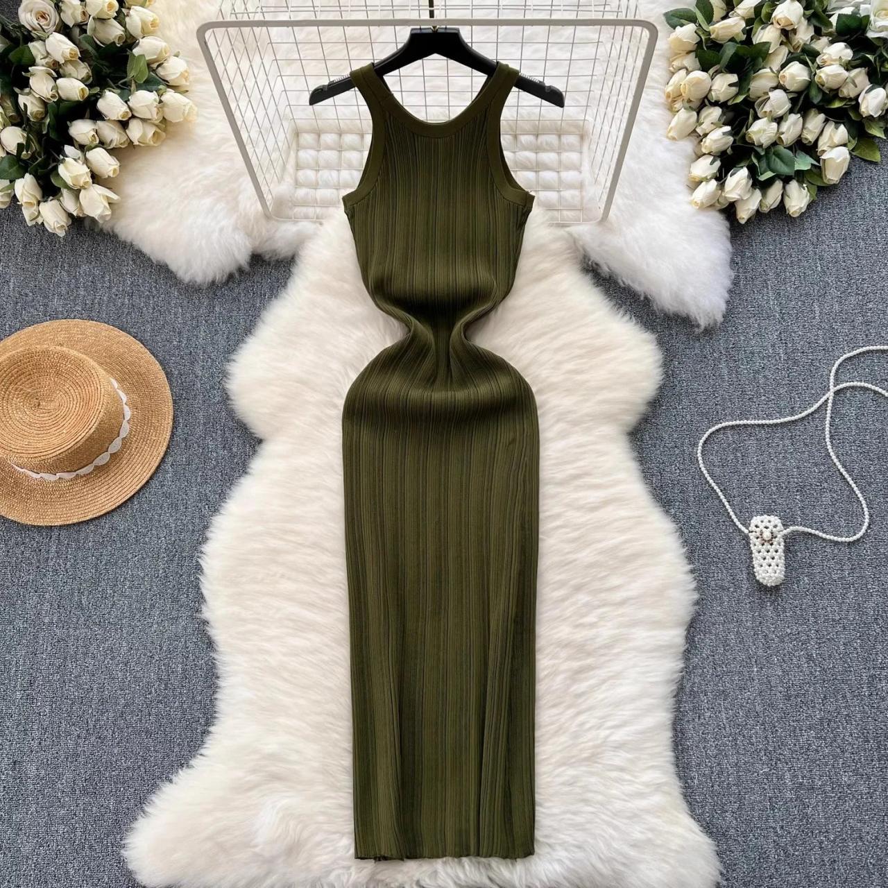 open lace back dress Olive Green Knit Maternity & Postpartum Dress main image 1