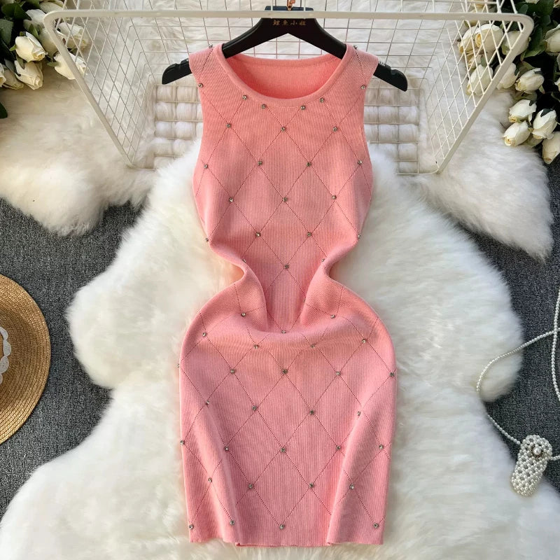 modern elegant dresses for women Black Sleeveless Maxi Bandage Dress with Diamond Flower Detail