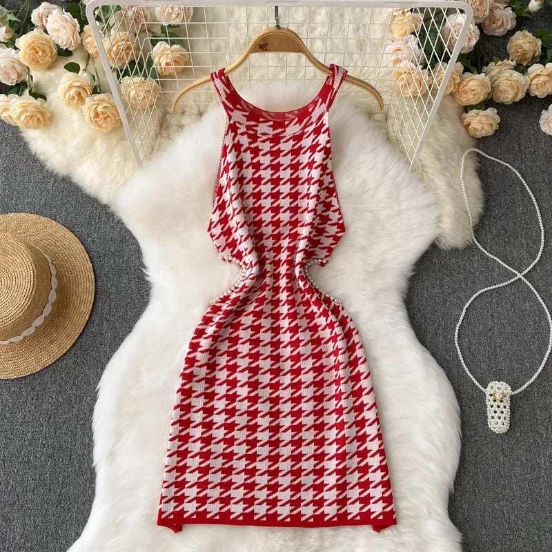 red and white houndstooth dress SSYS Krystle Sparkle Houndstooth Tweed Dress In Black White