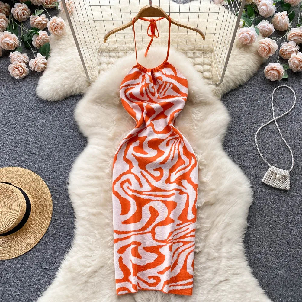 open lace back dress Women's Maxi Dress in Vibrant Orange and White Zebra Print with Front   Liquorish Online