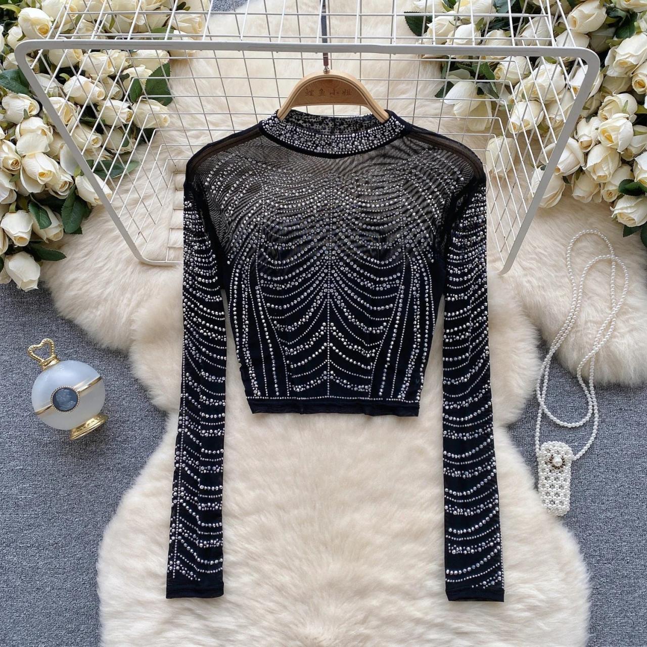 Beaded long sleeve top top