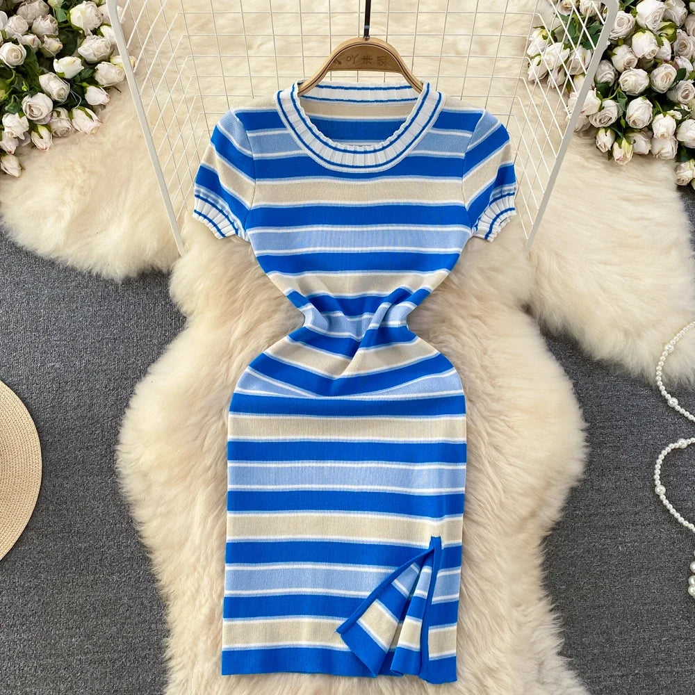 princess polly baby blue dress Asos Maternity Stripe Midi Bodycon Dress With Short Sleeve, $41 | Asos main image 1