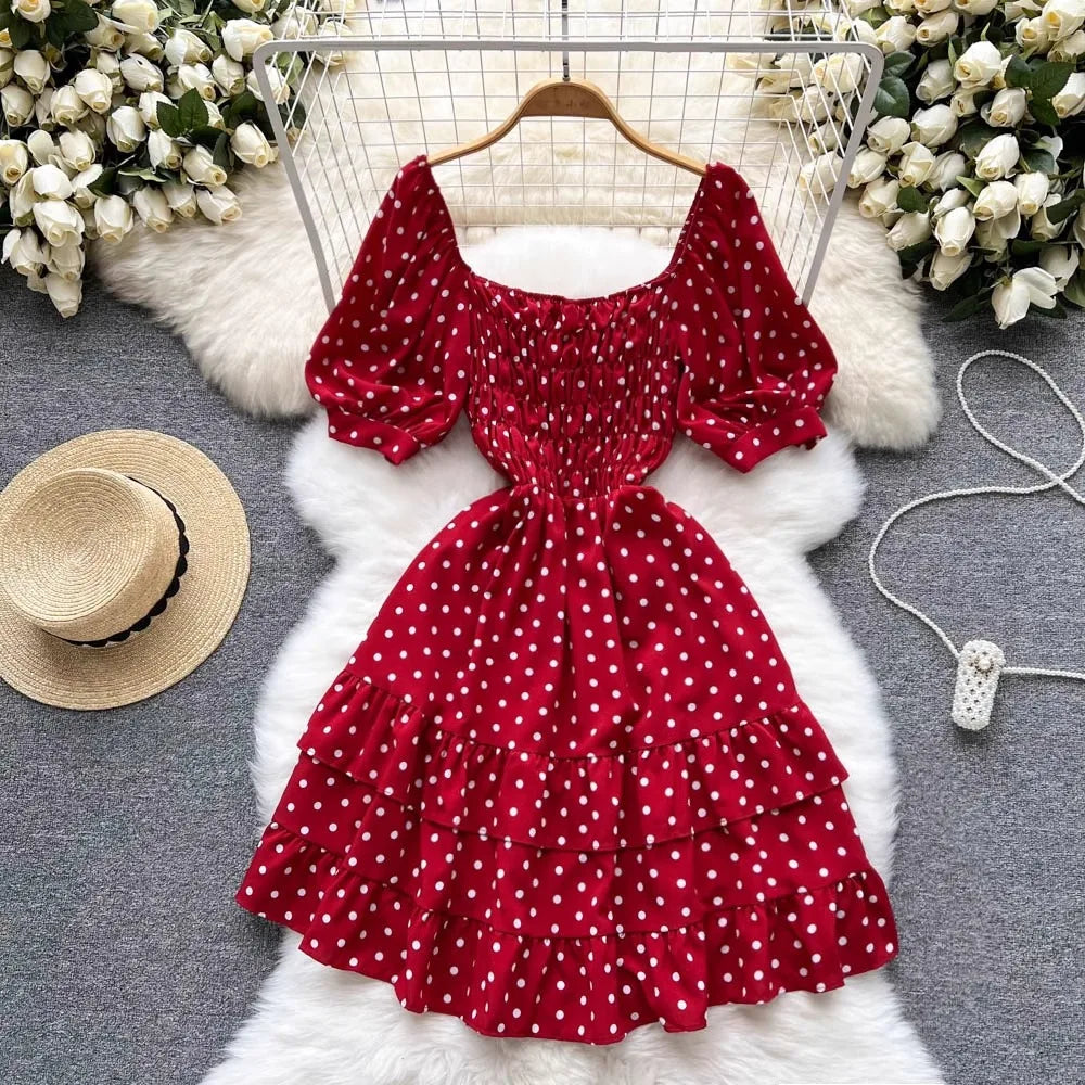 Red polka dot summer dress on sale