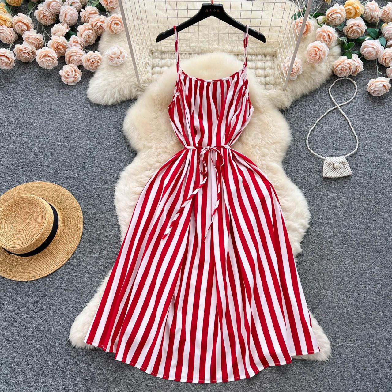 Red and white striped summer dress new arrivals