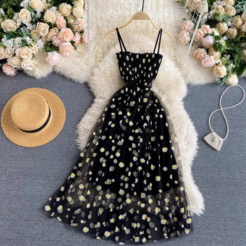 Floral Print Black Maxi Summer Dress