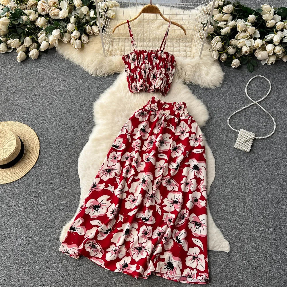 red summer dress with white flowers White Floral Boho Summer Mini Dress In Red | FS Collection