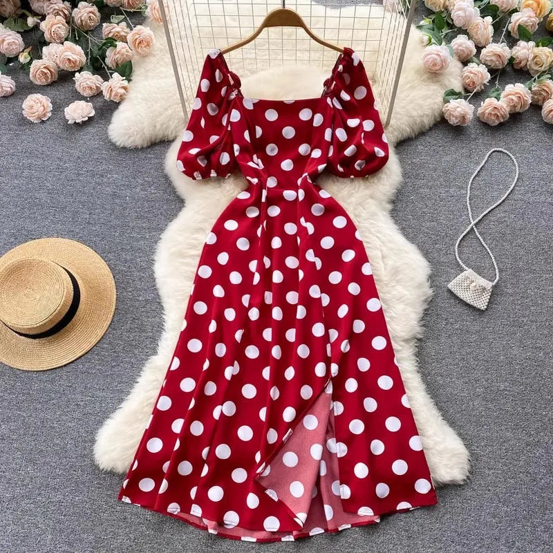 Vintage Red Polka Dot Midi Dress