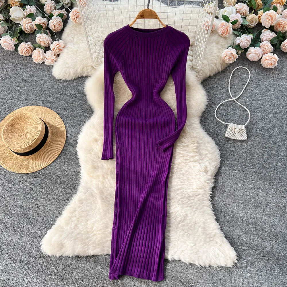 Purple long sleeve bodycon dress best sale