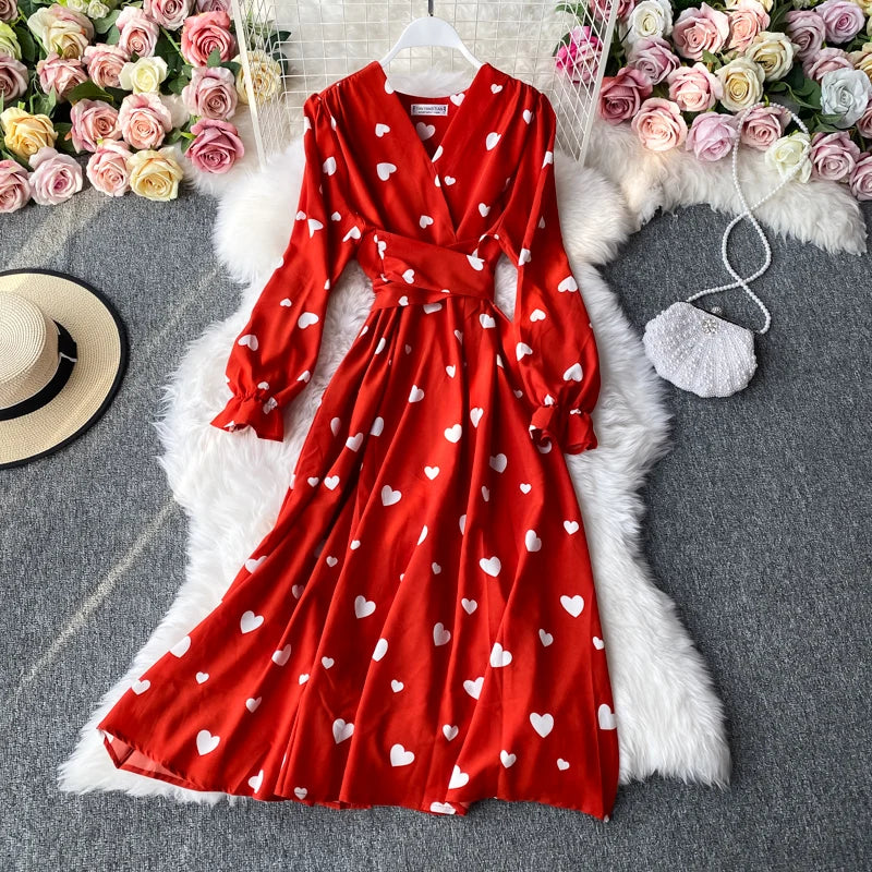 Red heart wrap dress top