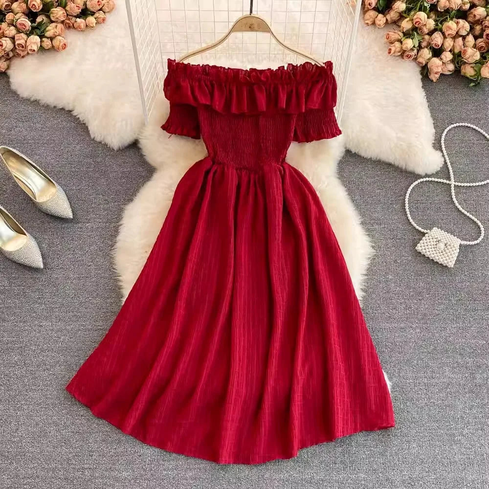 Red ruffle midi dress top